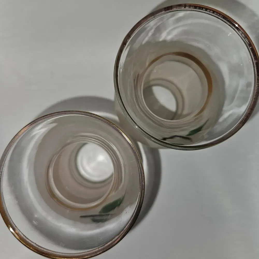 Vintage Frosted Glass Floral Bud Vases Gold Trim – Pair 6" Tall - Picture 5 of 8